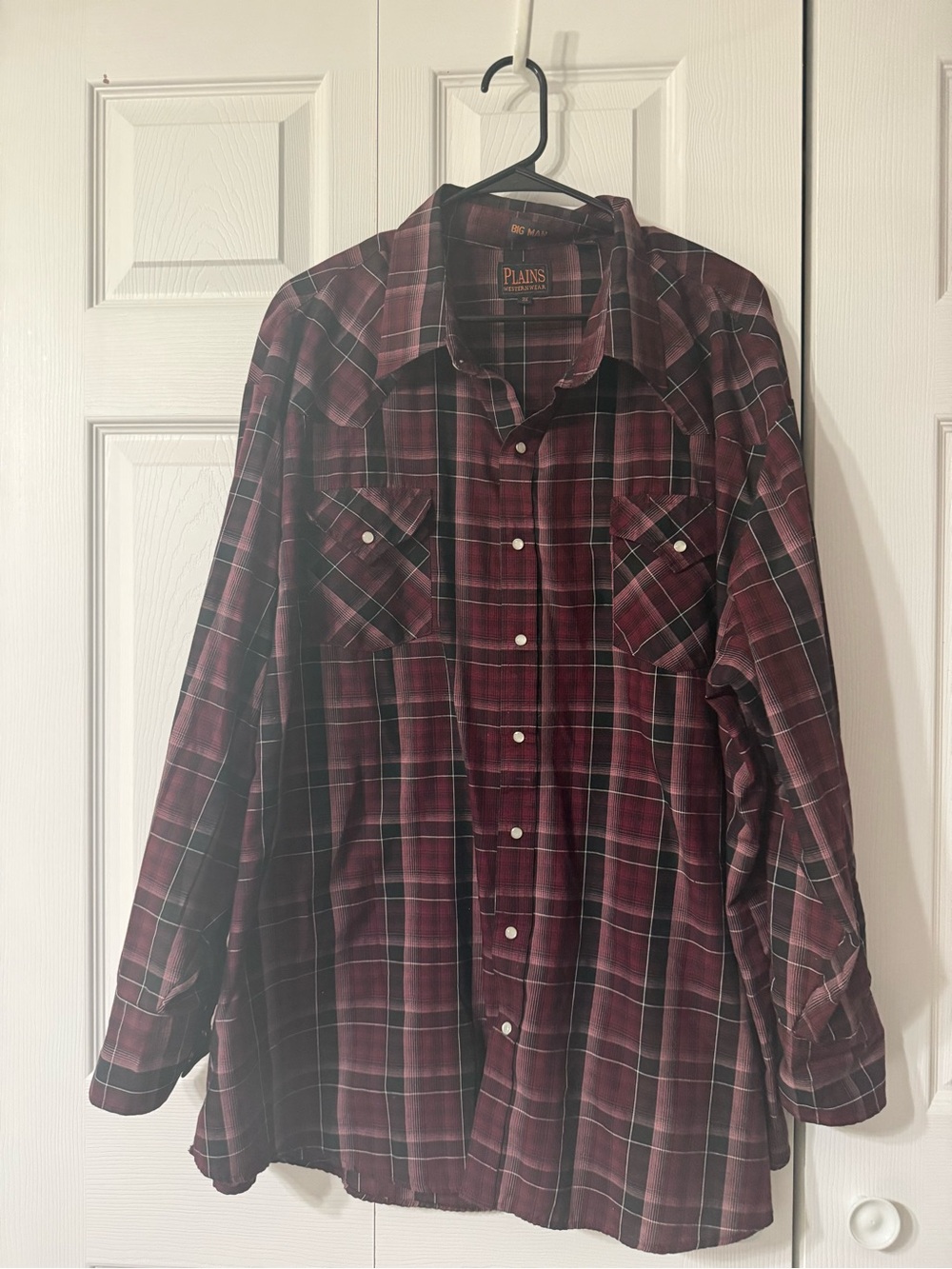 Vintage Western Men’s Burgundy Plaid Button-Down Shirt